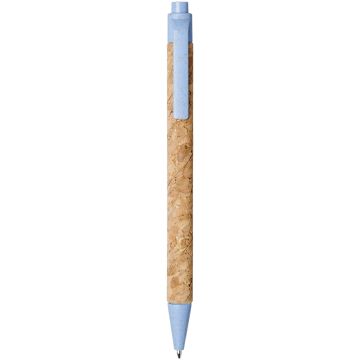 Midar cork and wheat straw ballpoint pen Natural  light blue - 1 Bounce Creative Designs