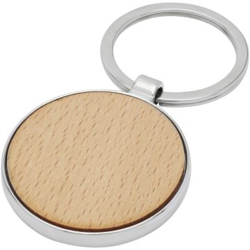 Moreno beech wood round keychain Natural - 1 Bounce Creative Designs
