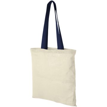 Nevada 100 gm cotton tote bag coloured handles Natural  navy - 1 Bounce Creative Designs