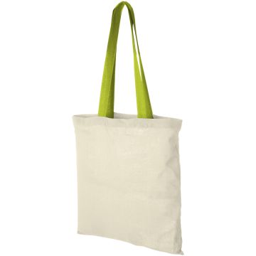 Nevada 100 gm cotton tote bag coloured handles 7L Natural  lime - 1 Bounce Creative Designs