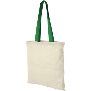 Nevada 100 gm cotton tote bag coloured handles Natural  bright green - 1 Bounce Creative Designs