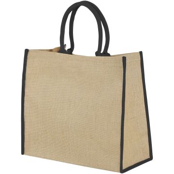Harry coloured edge jute tote bag Natural  solid black - 1 Bounce Creative Designs