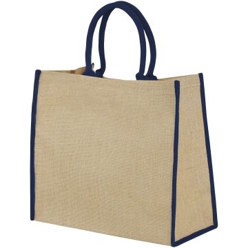 Harry coloured edge jute tote bag Natural  navy - 1 Bounce Creative Designs