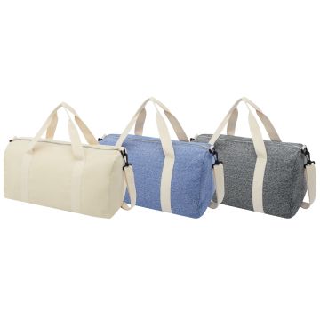 Pheebs 450 gm recycled cotton and polyester duffel bag 24L Heather navy - 1 Bounce Creative Designs