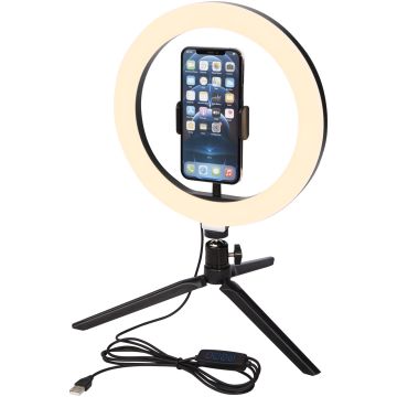 Studio ring light with phone holder and tripod Solid black - 1 Bounce Creative Designs