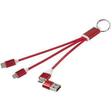 Metal 4-in-1 recycled aluminium charging cable with keychain