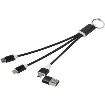 Metal 4-in-1 recycled aluminium charging cable with keychain