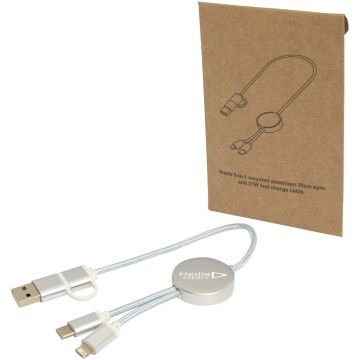 Alasia 5-in-1 recycled aluminium and plastic 30 cm data sync and 27W fast charge cable