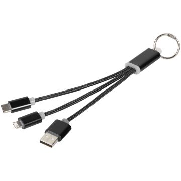 Metal 3in1 charging cable with keychain Solid black - 1 Bounce Creative Designs