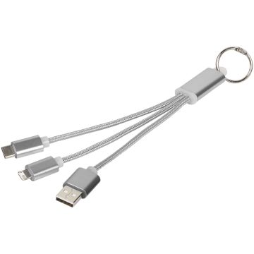 Metal 3in1 charging cable with keychain Silver - 1 Bounce Creative Designs