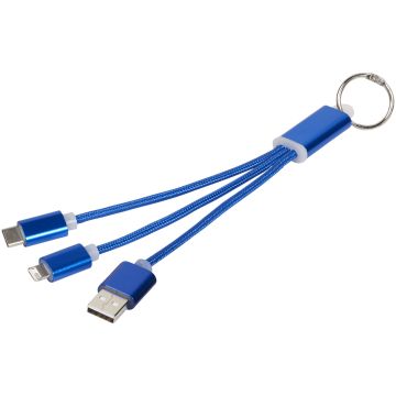 Metal 3in1 charging cable with keychain Royal blue - 1 Bounce Creative Designs