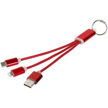 Metal 3in1 charging cable with keychain Red - 1 Bounce Creative Designs