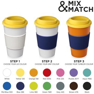 Americano 350 ml insulated tumbler with grip Solid black  yellow - 1 Bounce Creative Designs