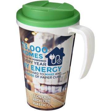BriteAmericano Grande 350 ml mug with spillproof lid White  green - 1 Bounce Creative Designs