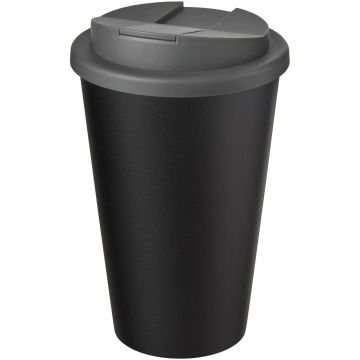 Americano Eco 350 ml recycled tumbler with spillproof lid Grey  solid black - 1 Bounce Creative Designs