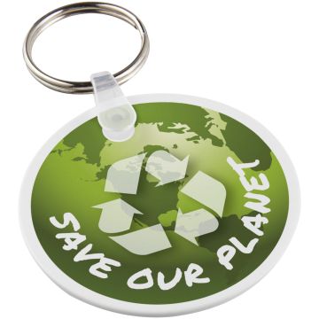 Tait circleshaped recycled keychain White - 1 Bounce Creative Designs