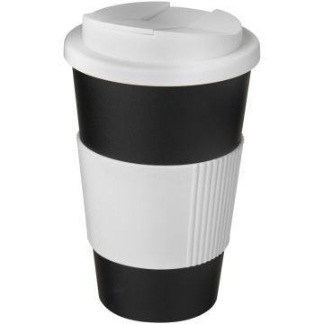 Americano 350 ml tumbler with grip  spillproof lid Solid black  white - 1 Bounce Creative Designs