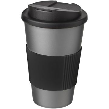 Americano 350 ml tumbler with grip  spillproof lid Silver  solid black - 1 Bounce Creative Designs