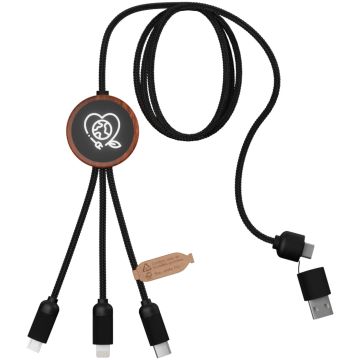 SCXdesign C37 5in1 rPET lightup logo charging cable with round wooden casing Wood - 1 Bounce Creative Designs
