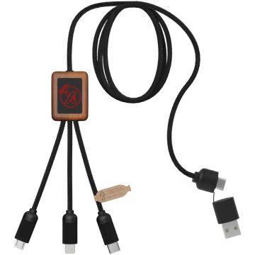 SCXdesign C38 5in1 rPET lightup logo charging cable with squared wooden casing Red  wood - 1 Bounce Creative Designs