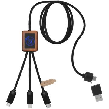 SCXdesign C38 5in1 rPET lightup logo charging cable with squared wooden casing Blue  wood - 1 Bounce Creative Designs