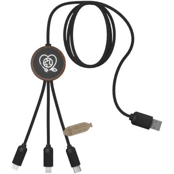 SCXdesign C36 3in1 rPET lightup logo extended charging cable with round bamboo casing Wood - 1 Bounce Creative Designs