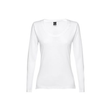 THC BUCHAREST WOMEN WH. Long-sleeved scoop neck fitted T-shirt for women. 100% carded cotton. White