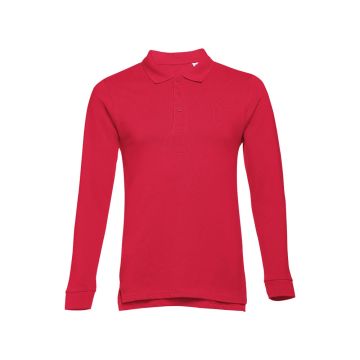 THC BERN. Men's long-sleeved 100% cotton piqué polo shirt with removable label