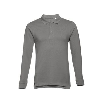 THC BERN. Men's long-sleeved 100% cotton piqué polo shirt with removable label