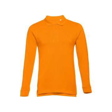 THC BERN. Men's long-sleeved 100% cotton piqué polo shirt with removable label
