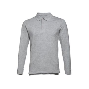 THC BERN. Men's long-sleeved 100% cotton piqué polo shirt with removable label