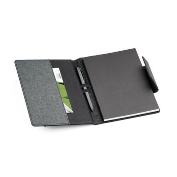 RUSSEL. PU and polyester fabric cover with A5 notebook with plain pages