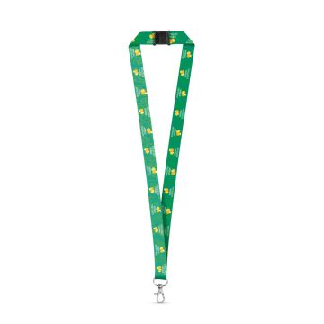 rPET sublimation lanyard with carabiner and safety lock. The customisation can be on both sides of the lanyard
