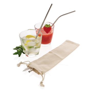 Reusable Straws Stainless Steel In Cotton Pouch Silver - 1 Bounce Creative Designs