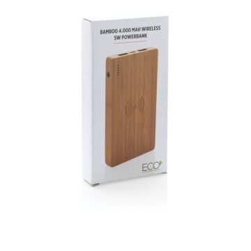 Bamboo Wireless Power Bank 4000 mAh Brown - 1 Bounce Creative Designs