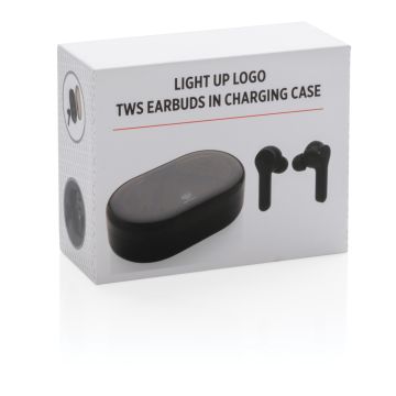 TWS Wireless Earbuds With Light Up Logo  Black - 2 Bounce Creative Designs