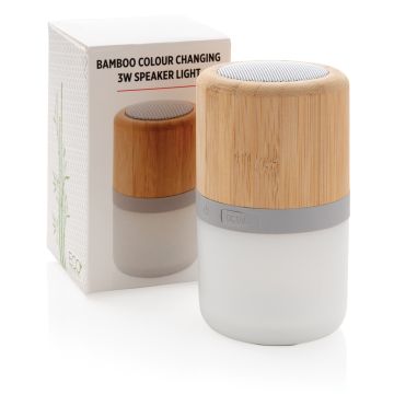 Bamboo Wireless Speaker With Colour Changing Light White - 1 Bounce Creative Designs