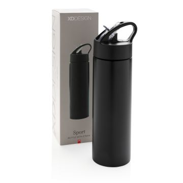 Sport bottle with straw Black - 1 Bounce Creative Designs