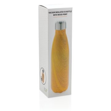 Vacuum insulated ss bottle with wood print Yellow - 1 Bounce Creative Designs