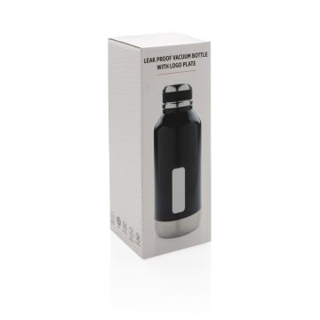 Leak proof vacuum bottle with logo plate Black - 1 Bounce Creative Designs