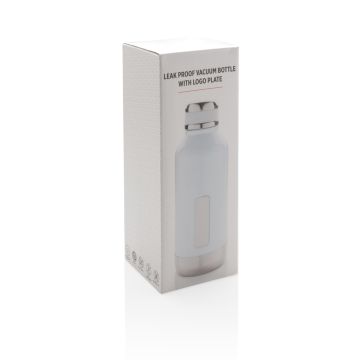 Leak proof vacuum bottle with logo plate White - 1 Bounce Creative Designs