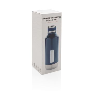 Leak proof vacuum bottle with logo plate Blue - 1 Bounce Creative Designs