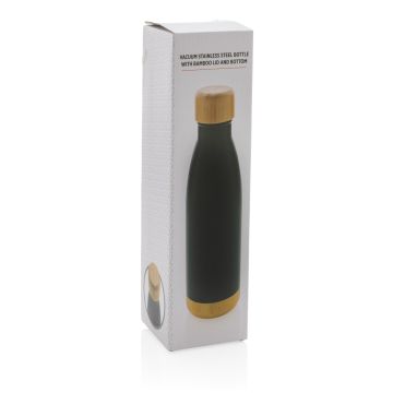 Vacuum stainless steel bottle with bamboo lid and bottom Black - 1 Bounce Creative Designs