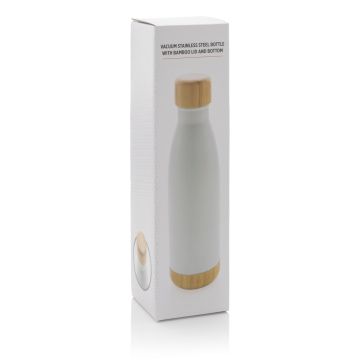 Vacuum stainless steel bottle with bamboo lid and bottom White - 1 Bounce Creative Designs