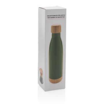 Vacuum stainless steel bottle with bamboo lid and bottom Green - 1 Bounce Creative Designs