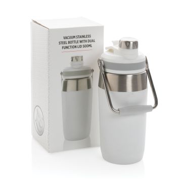 Vacuum stainless steel dual function lid bottle 500ml White - 1 Bounce Creative Designs