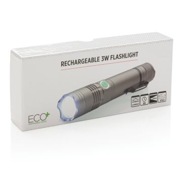 Rechargeable Metal Torch Flashlight Grey - 1 Bounce Creative Designs