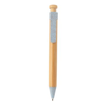 Bamboo pen with wheatstraw clip Blue - 1 Bounce Creative Designs