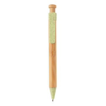 Bamboo pen with wheatstraw clip Green - 1 Bounce Creative Designs