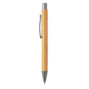 Eco Bamboo Pen With Slim Design Brown silver - 1 Bounce Creative Designs